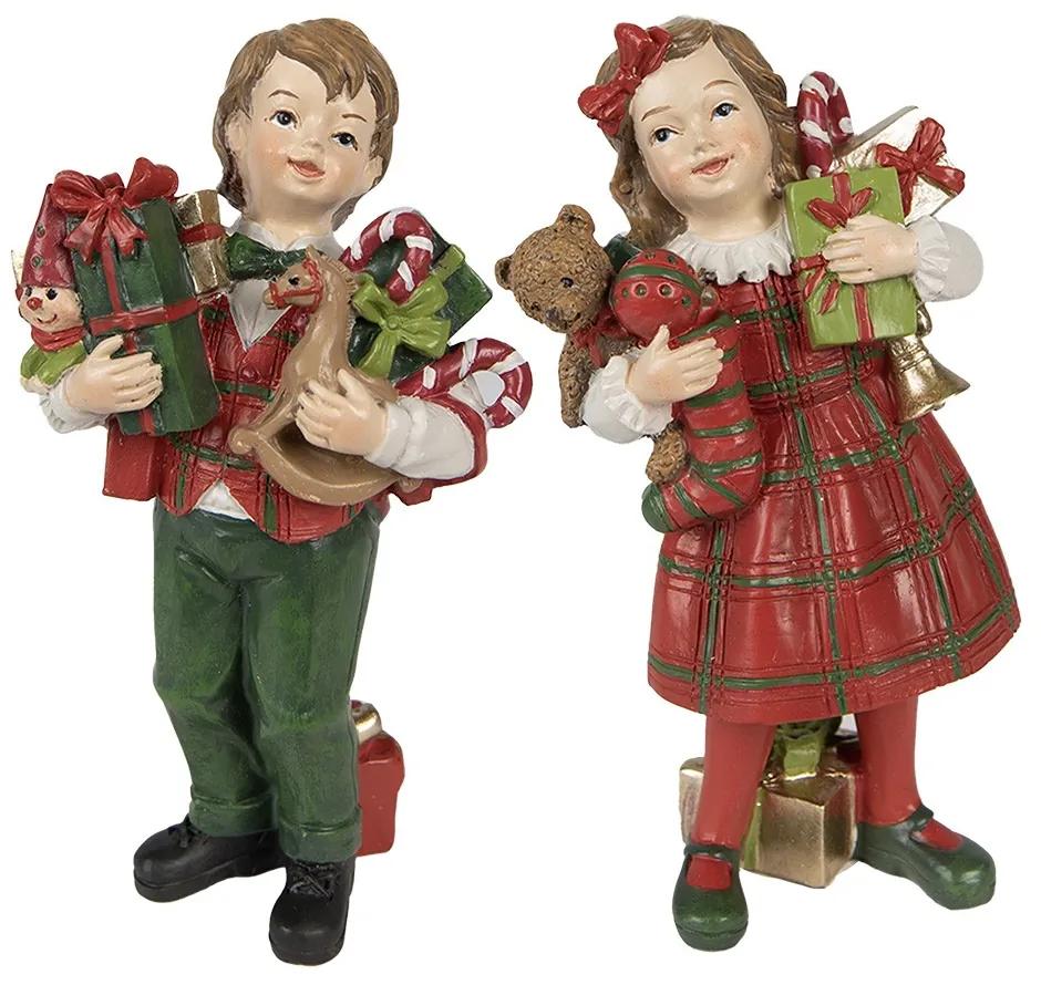 2ks vianočné dekorácie chlapec a dievča s darčekmi - 7*6*13 / 7*5*13 cm