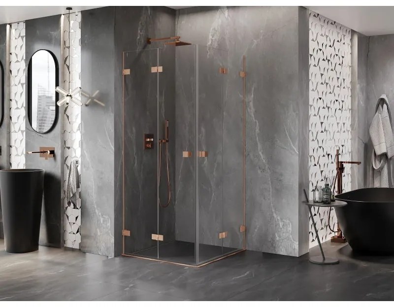 Mexen Lunar-F Duo, skladací sprchový kút 95 x 95 cm, 6mm číre sklo, profil medená matná, 836-095L-095P-65-00