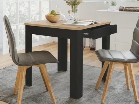 Jedálenský stôl so zásuvkou Sandvika 80x80 cm, dub artisan/čierny%