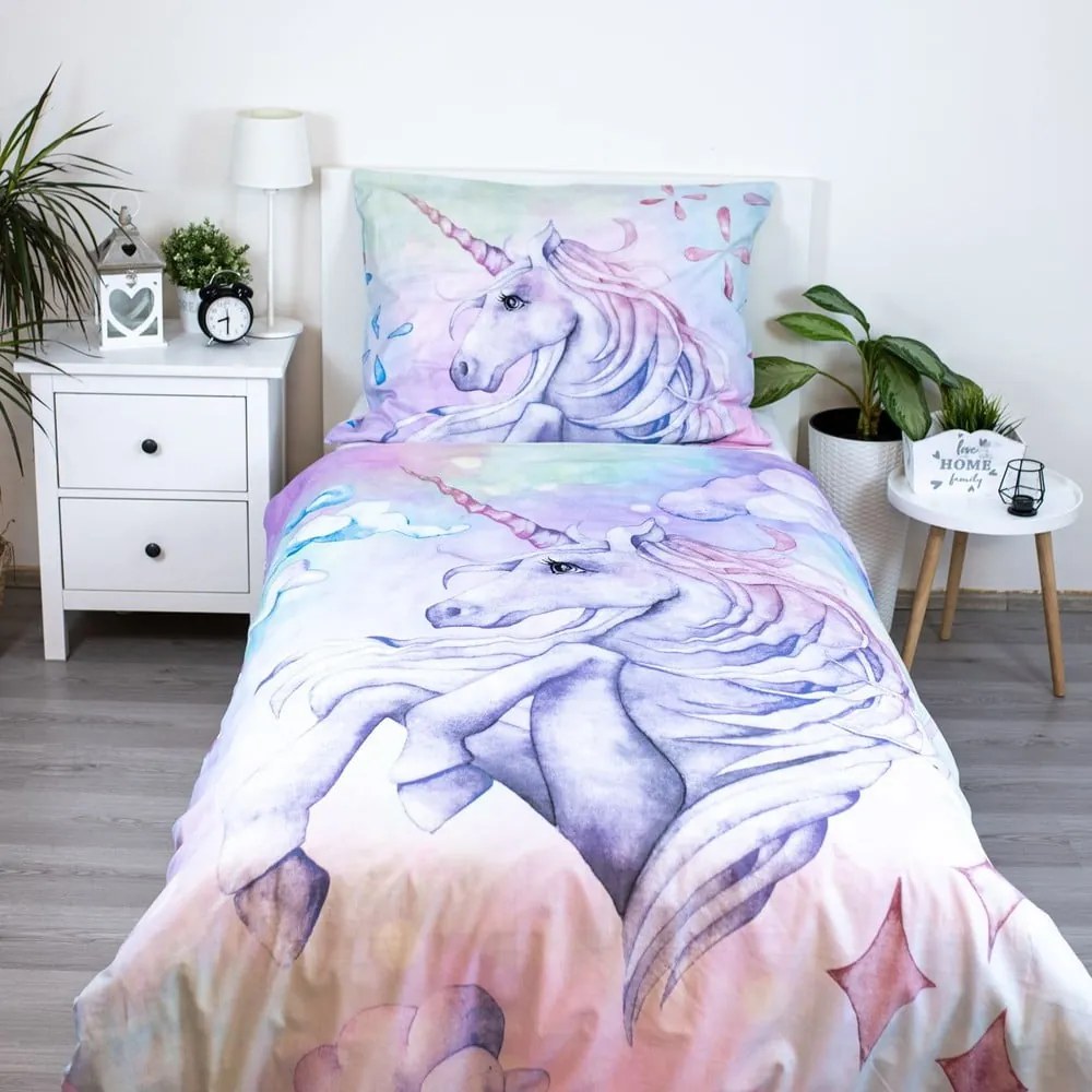 Bavlnené detské obliečky na jednolôžko 140x200 cm Unicorn "Pastel Rainbow" – Jerry Fabrics