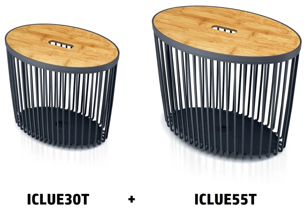 PROSPERPLAST Set 2 univerzálnych oválnych košov s bambusovými vekami CLUBO 30+55l antracit