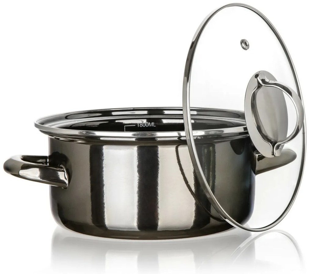 Banquet Hrniec smaltovaný METALLIC Black 20 cm, 2 l, s pokrievkou, 20 cm