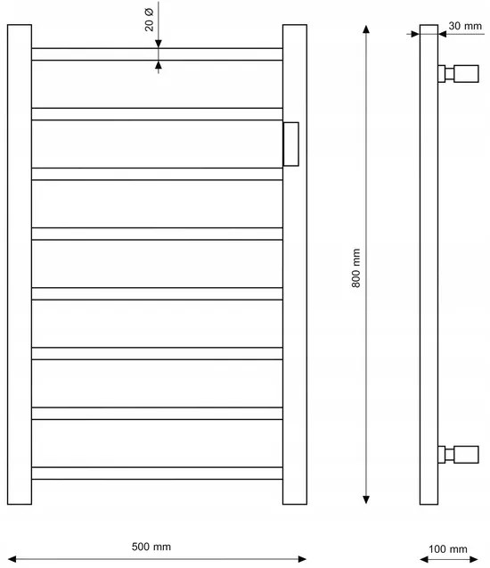 Erga Pago, elektrické vykurovacie teleso 500x800 mm s digitálnym termostatom na postavenie alebo na stenu, 200W, biela matná, ERG-LAV-GRZE-E-ST88080500-WH