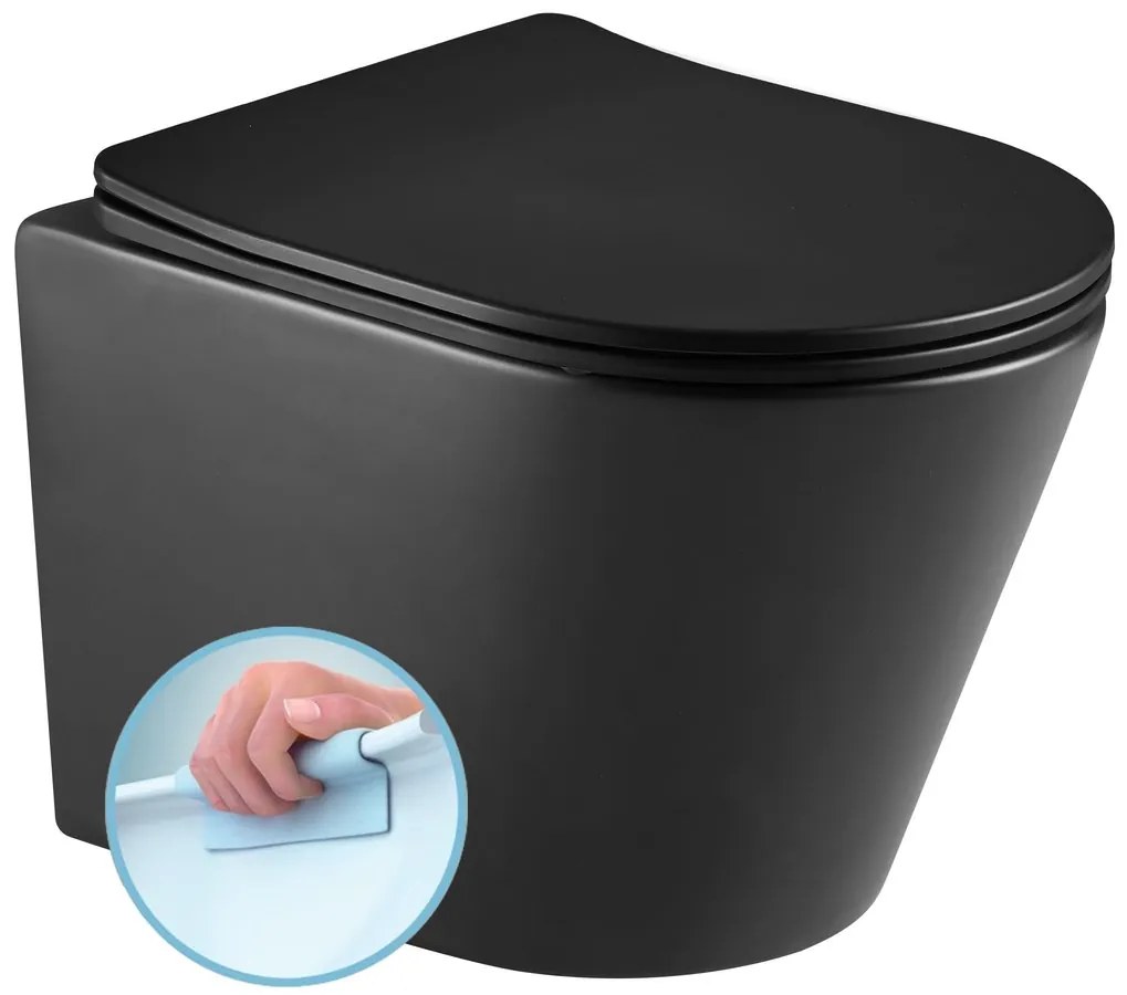 Sapho Sapho, PACO závesná WC misa, Rimless, 36x53cm, čierna mat, PZ1012WRB