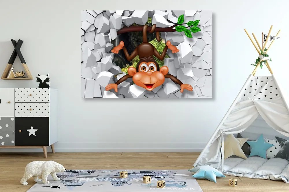 Obraz opica vykúkajúca zo steny