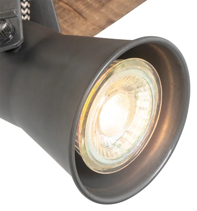 Rustikálny reflektor čierny s dreveným nastaviteľným - Jelle