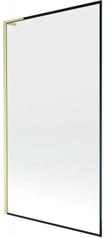 Mexen Next L, 1-krídlová vaňová zástena 100 x 150 cm, 6mm číre sklo-čierny vzor, zlatý matný profil, 895-100-000-03-70-55