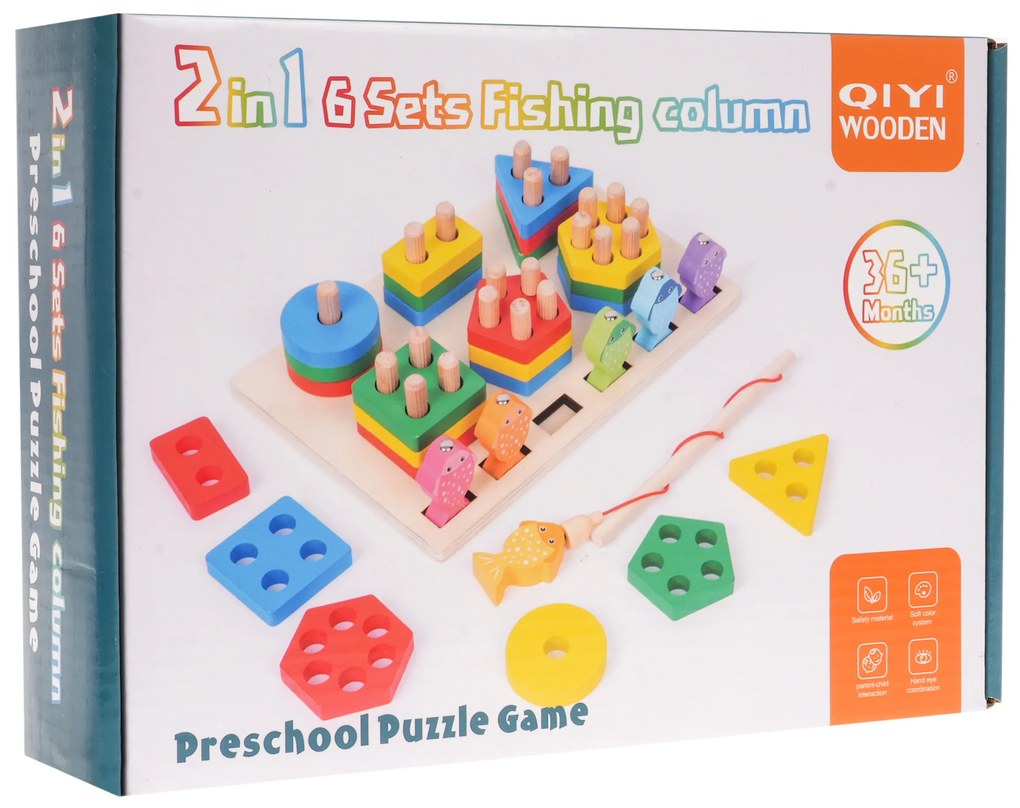 Ramiz Drevená vzdelávacia hra 2v1 – puzzle, rybičky