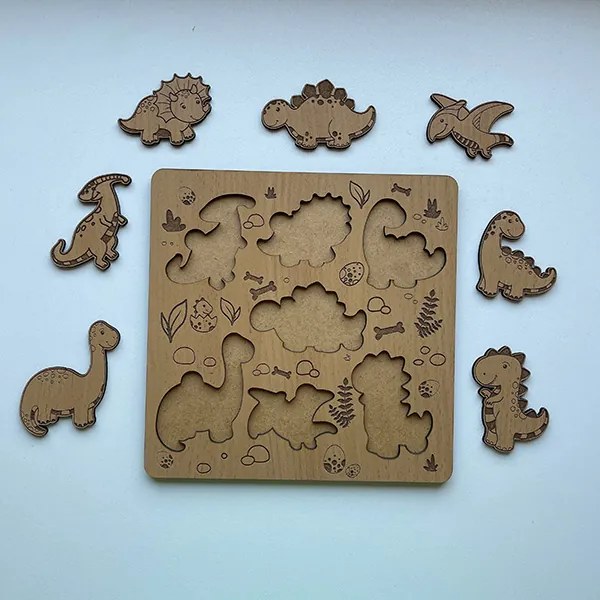 Drevené detské puzzle - Dinosaury - Sivá