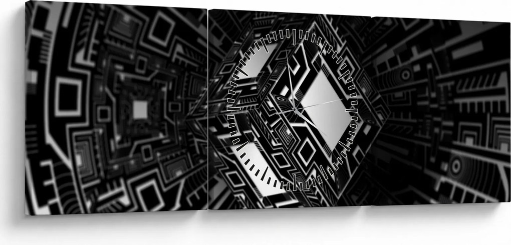 Obraz abstraktné kocky (s hodinami) (90x30 cm)