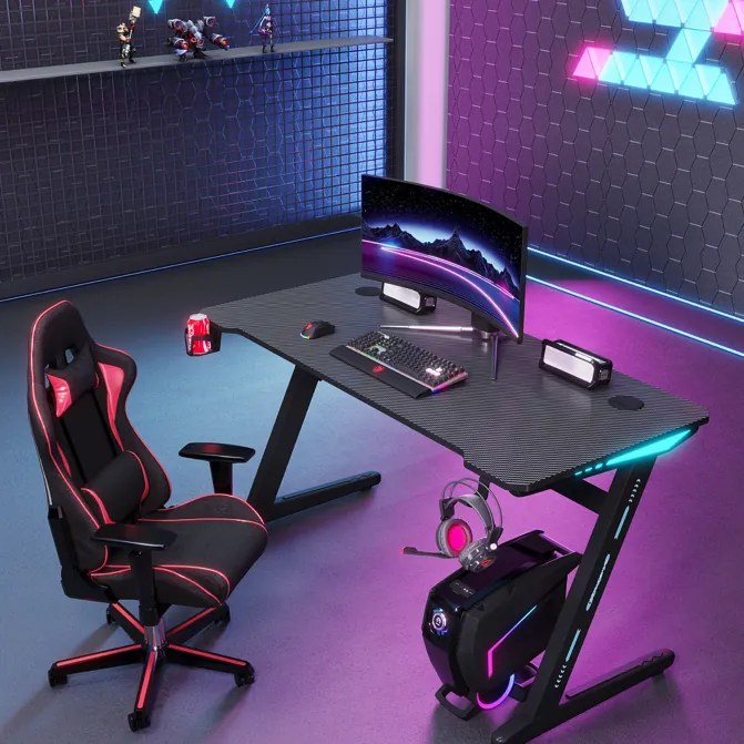 Gamingový stôl s RGB LED podsvietením čierny Šírka: 60 cm | Dĺžka: 140 cm