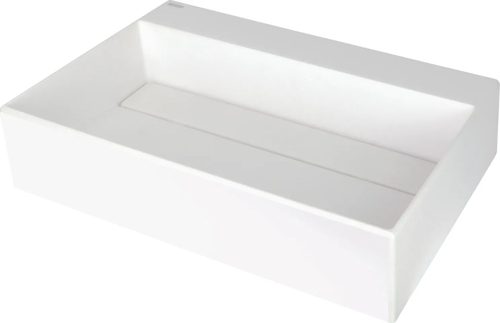 Deante Correo, granitové umývadlo na dosku s poličkou pod batériu a krycou doskou 600x400x130 mm, biela, CQR_AU6M