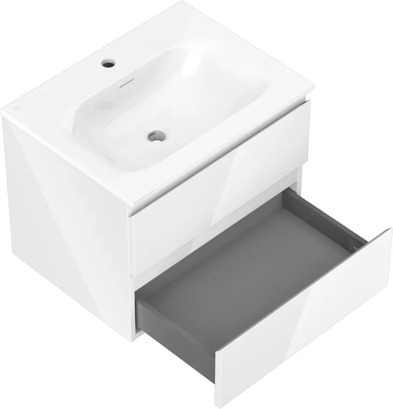 Mexen Orio, kúpeľňová skrinka 60 cm s umývadlom Vela, 2 zásuvky, biela lesklá, 91A10-06047-2-BFF00-W23M00