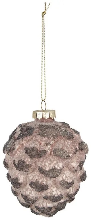 6ks hnedo-strieborná antik sklenená závesná ozdoba žaluď a šiška - Ø 4*7 cm