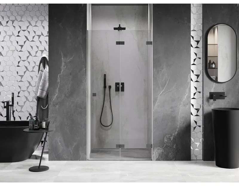 Mexen, Mexen Lunar-F pravé sklápacie sprchové dvere 85 cm, transparentné, pištoľový kov - 836-085-000-95-00-P