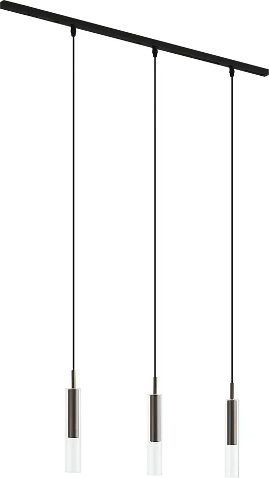 Moderný koľajnicový systém čierny s 3 závesnými svietidlami tmavý bronz 1-fázový - Slimline Loyce