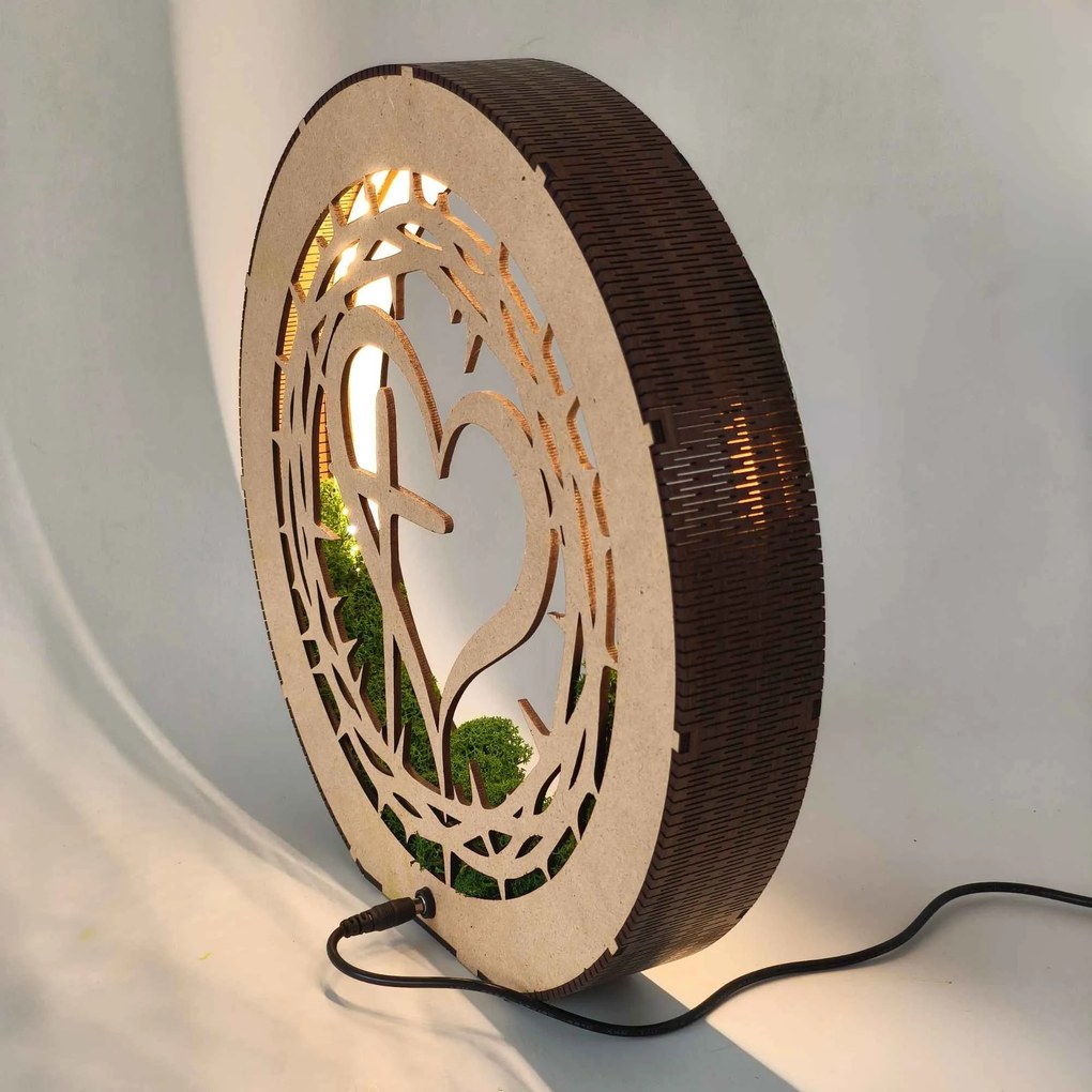 Stmievateľná LED lampa Srdce s krížom | JEZUE: HDF - Orech 20 cm 4780-115105 LED0609