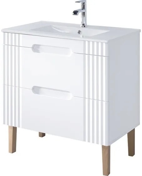 Kúpeľňová zostava Fiji 80 cm so zápustným umývadlom, skrinkami a zrkadlom biela/dub coast evoke