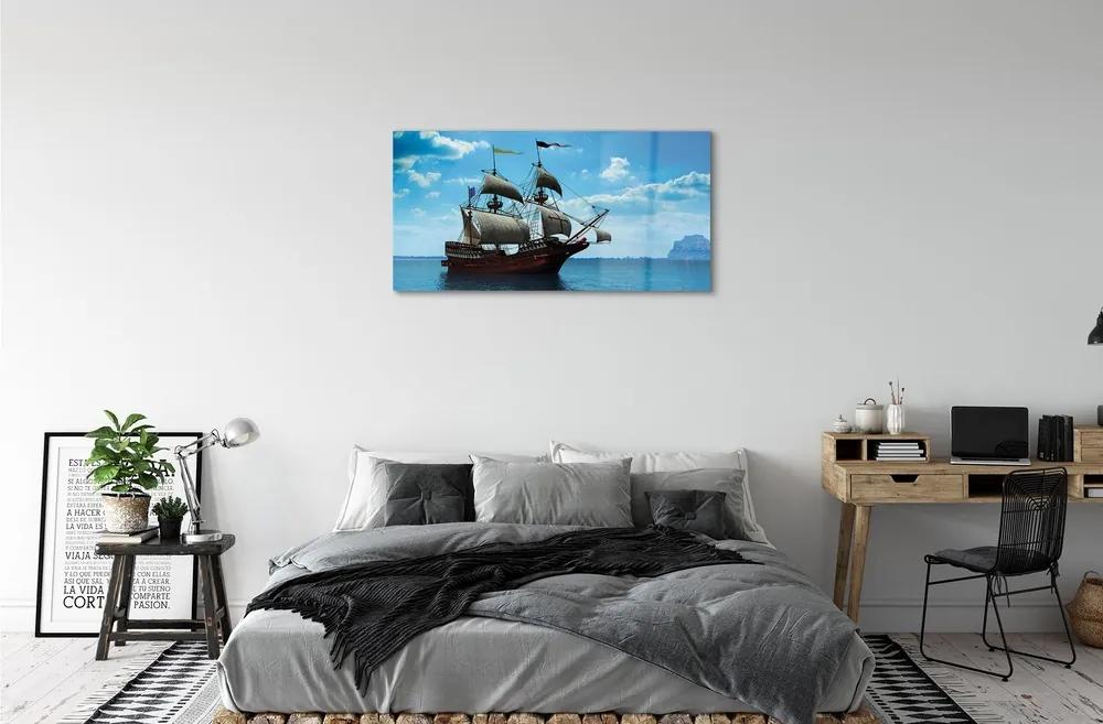 Obraz na skle Loď oblohy zatiahnuté morská 120x60 cm