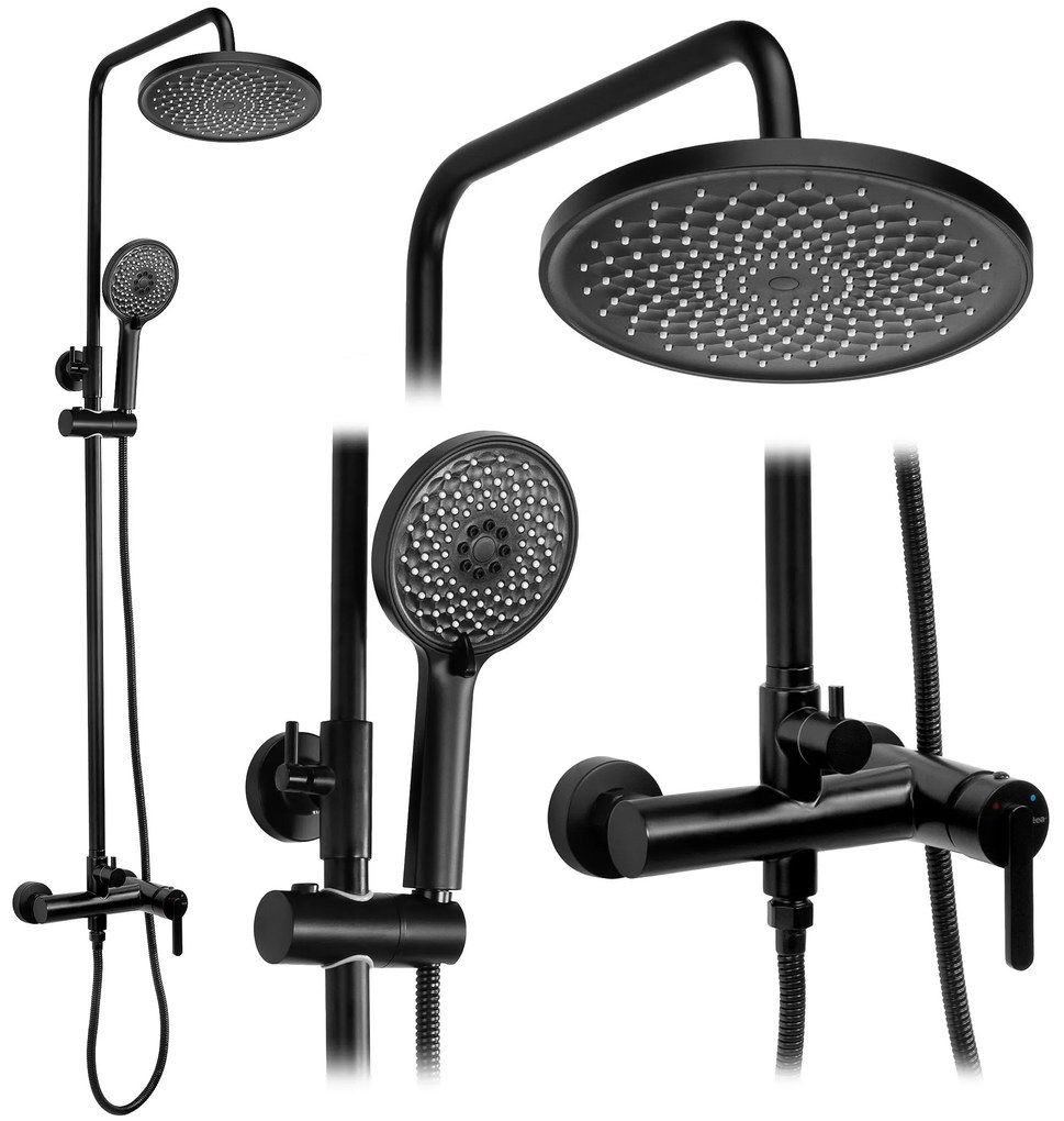 Rea Ontario, sprchový set s ručnou a hlavovou sprchou, čierna matná, REA-P5712