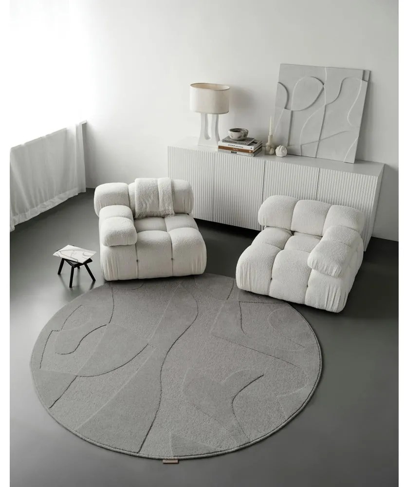 Sivý vlnený okrúhly koberec ø 200 cm Morphic Botanica – Agnella