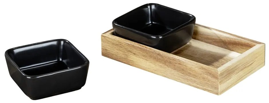 Čierne keramické servírovacie misy v súprave 2 ks s podnosom Elo - Wenko