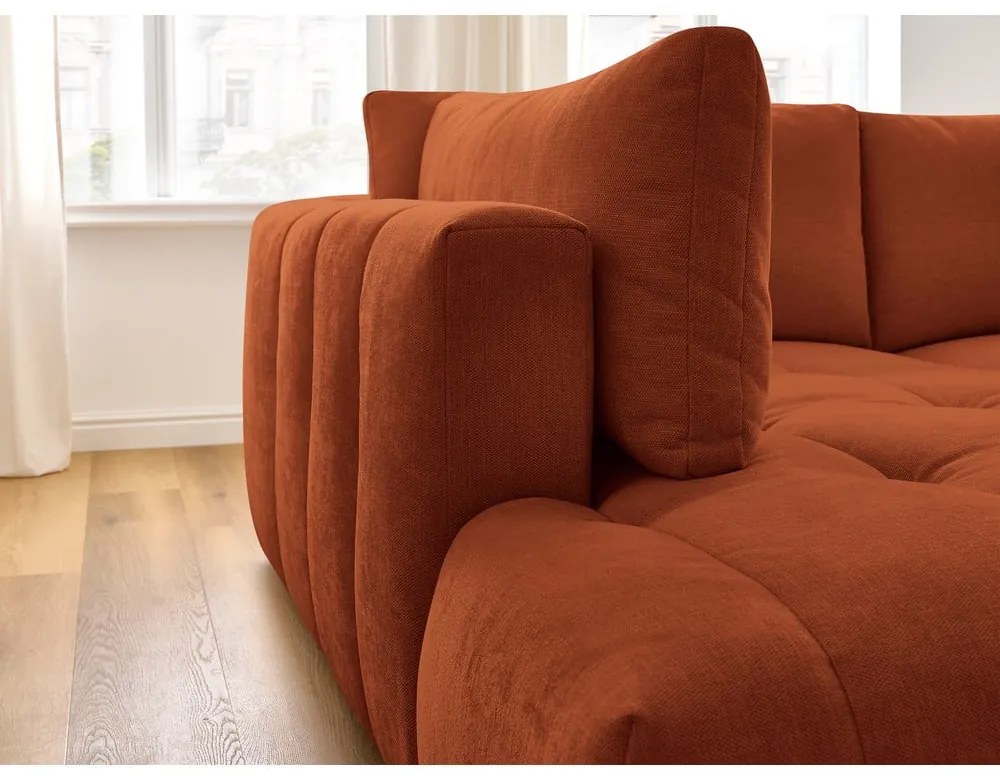 Rozkladacia/s úložným priestorom rohová pohovka v tehlovej farbe (ľavý roh/do L) Fuji – Bobochic Paris