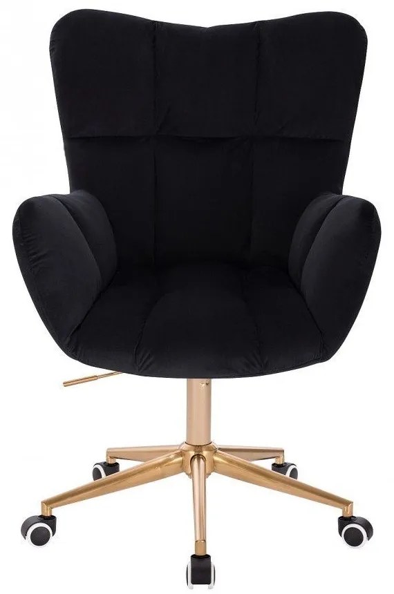 LuxuryForm DESIGN Kreslo AURORA VELUR na zlatej podstave s kolieskami - čierne