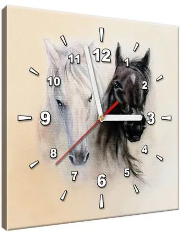 Obraz s hodinami Black and White Horses 30x30cm ZP2502A_1AI