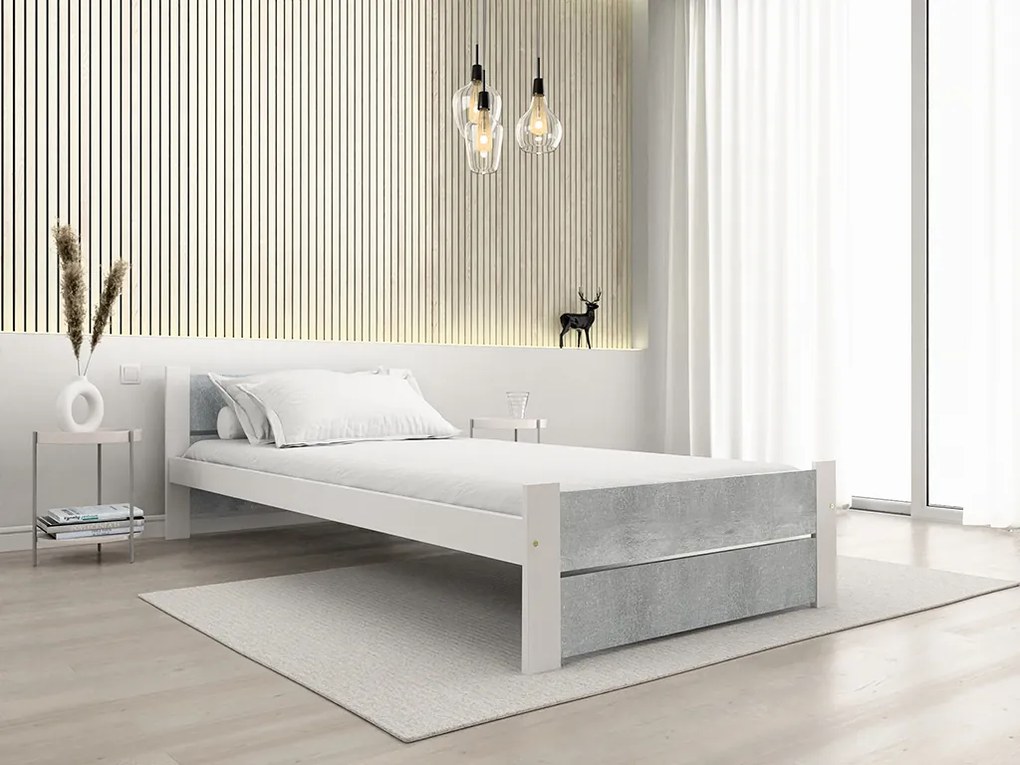 Posteľ IKAROS DOUBLE 90 x 200 cm, betón/biela Rošt: S latkovým roštom, Matrac: Matrac COCO MAXI 20 cm