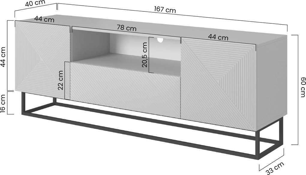 TV stolík Asha 167 cm so zásuvkou a kovovou konštrukciou - artisan / čierny mat