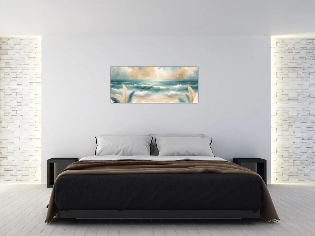 Obraz – Maľovaná pláž v jemných farbách (120x50 cm)