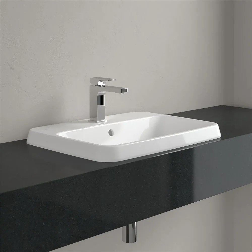 VILLEROY & BOCH Architectura obdĺžnikové zápustné umývadlo s otvorom, s prepadom, 600 x 450 mm, biela alpská, s povrchom CeramicPlus, 5A6760R1