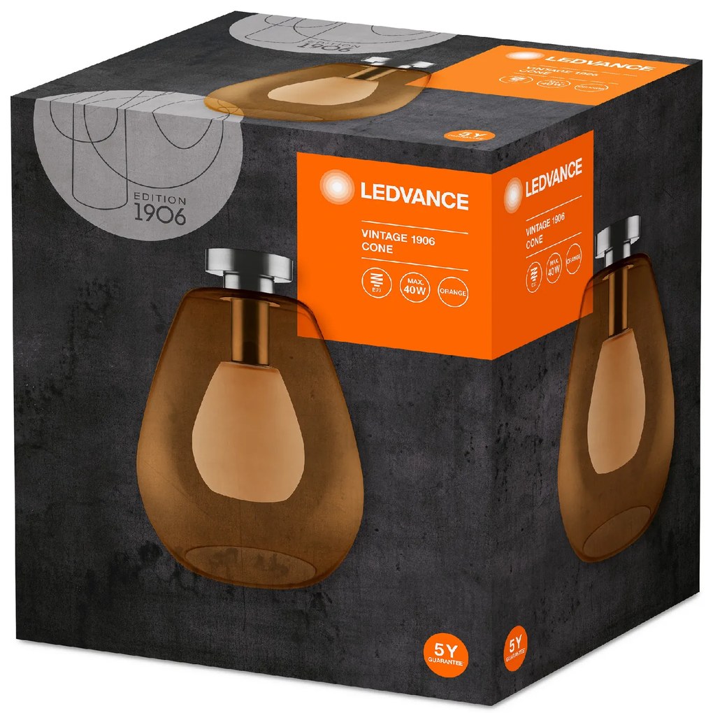 LEDVANCE Stropné osvetlenie VINTAGE CONE, 1xE27, 60W, oranžové sklo