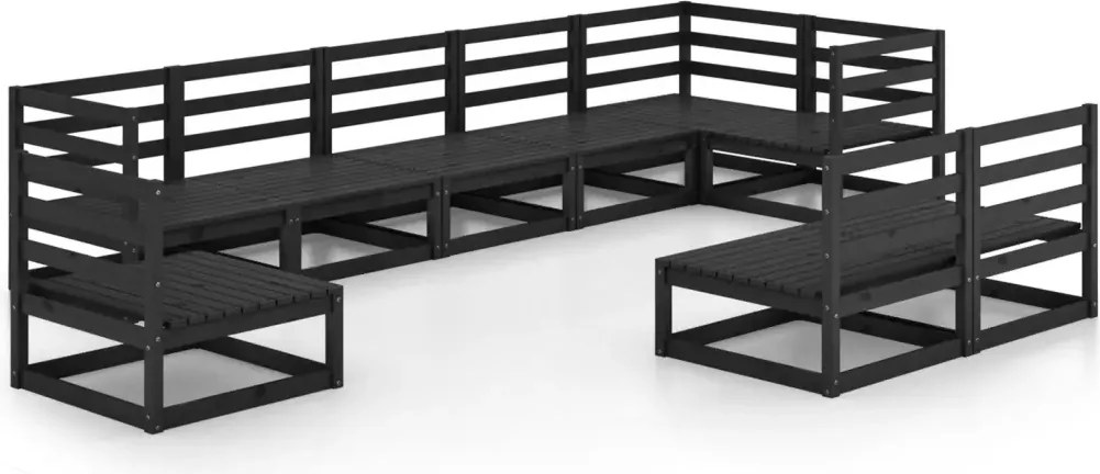 vidaXL 9-dielna sada sedacieho nábytku do záhrady, čierna, borovica