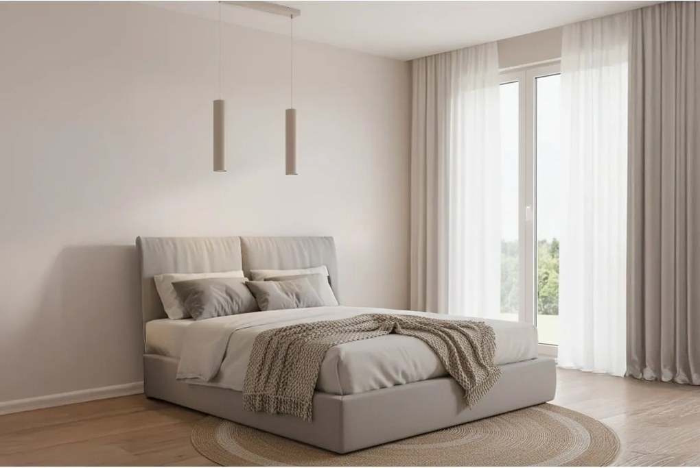 Závesné svietidlo Tuba, 2x béžové kovové tienidlo