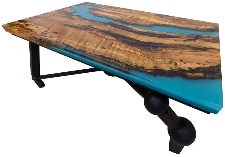 Konferenčný stôl PLANETÁRIUM zo špaltovaného buku a fluorescenčnej epoxidovej živice 96x59