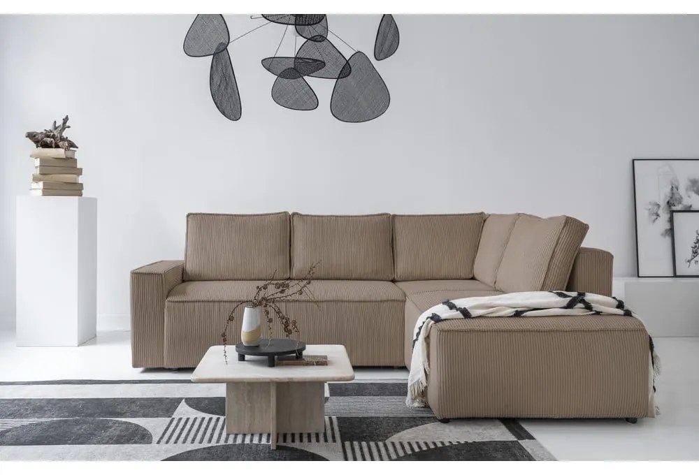 Béžová menčestrová rozkladacia rohová pohovka (pravý roh) Brave Dave – Miuform