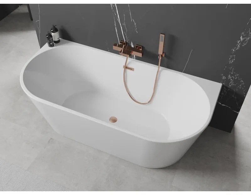 Mexen Oval, voľne stojaca nástenná vaňa 150 x 75 cm, biela, medený prepad, 52671507500-65