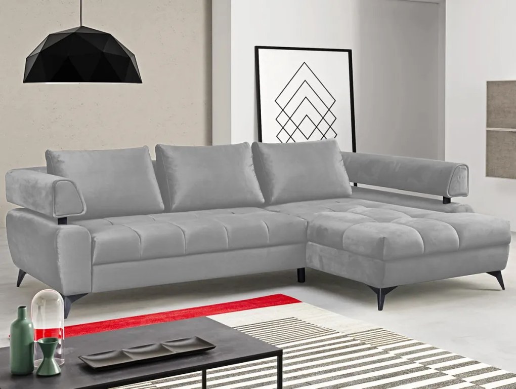 Rohová sedacia súprava Paris, svetlo šedá látka, pravý roh