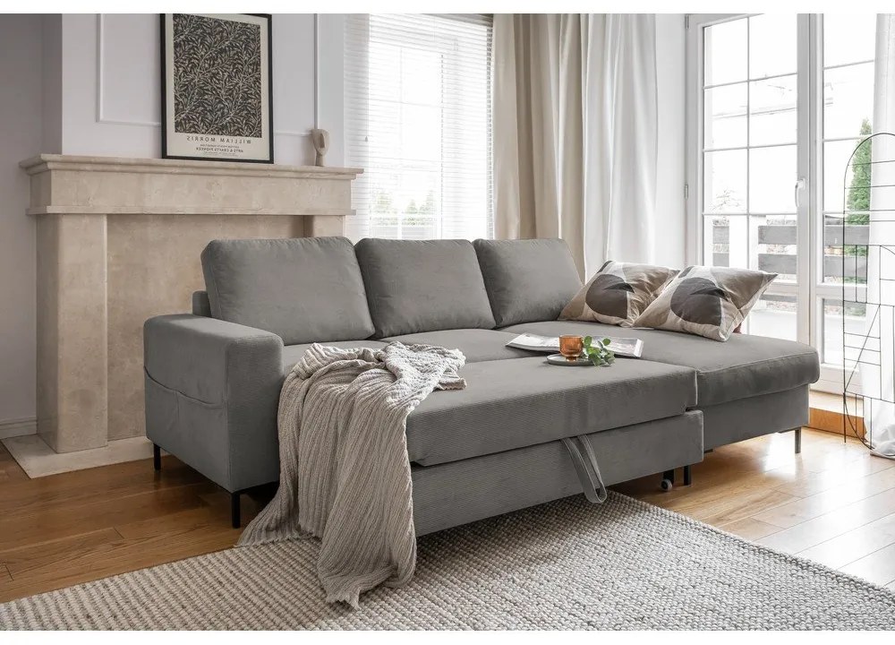 Sivá menčestrová rozkladacia rohová pohovka (pravý roh) Lofty Lilly – Miuform