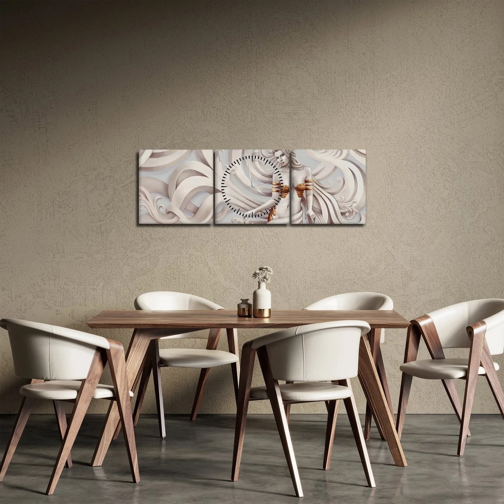 Obraz bohyne s florálnym motívom (s hodinami) (90x30 cm)