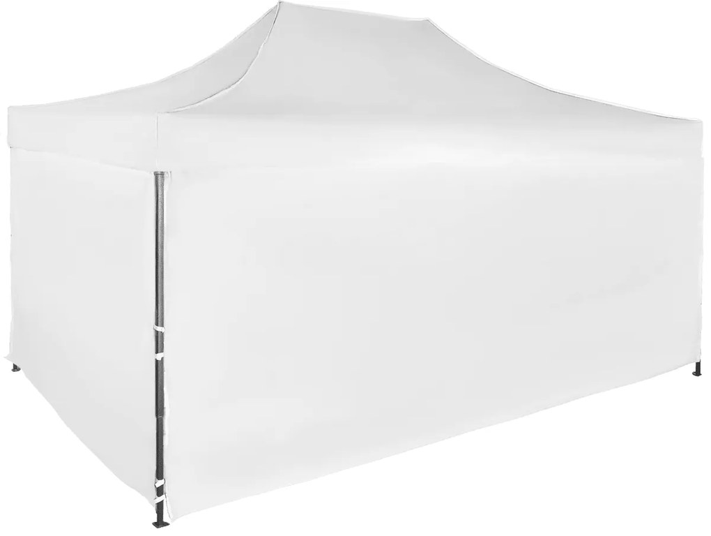 Rýchlorozkladací nožnicový stan 3x4,5m – oceľový, Biela, 4 bočné plachty