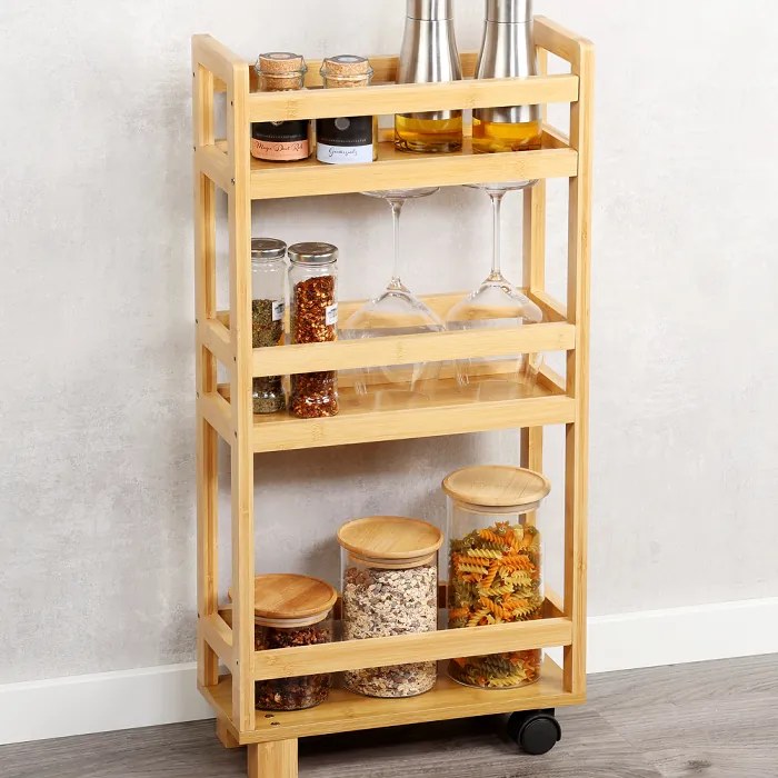 Kesper Mobilný regál, prídavný vozík s 3 policami, bambus NIKA