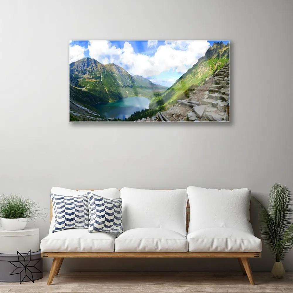 Obraz na skle Hory príroda 140x70 cm