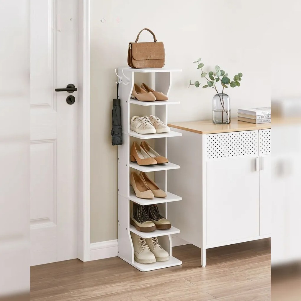Vasagle Botník CINDY, 6 úrovní, 30x26,4x110,4cm, biela