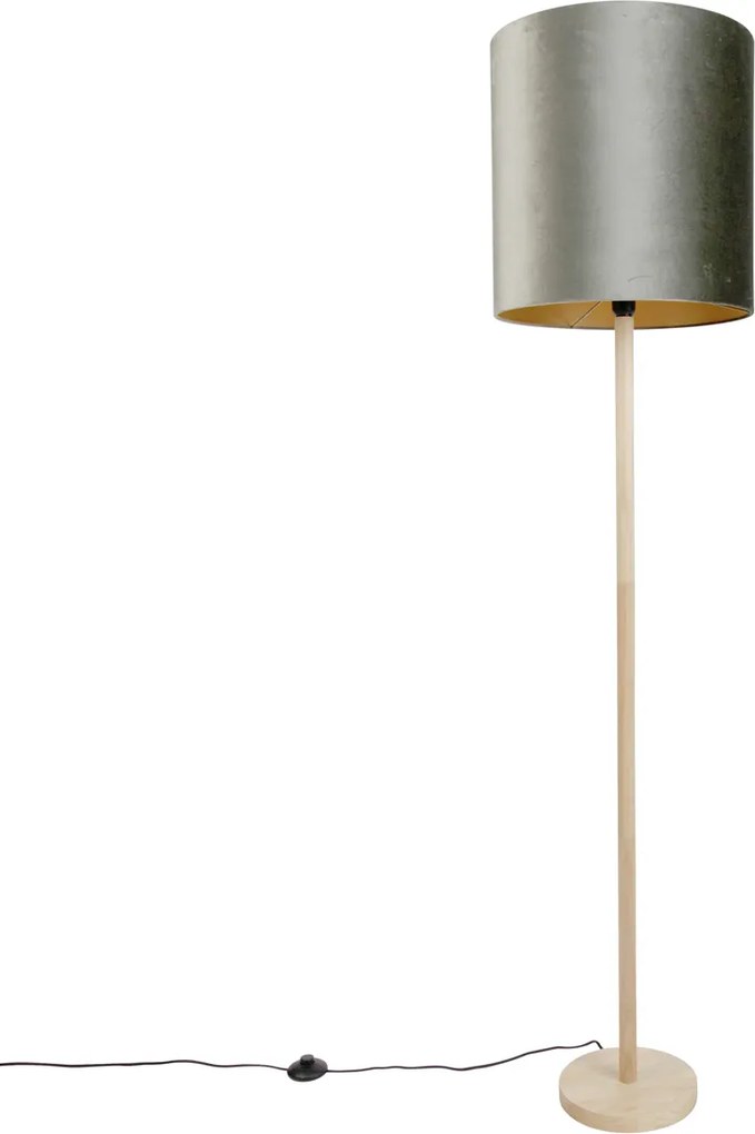 Vloerlamp hout met velours kap groen 40cm - Mels