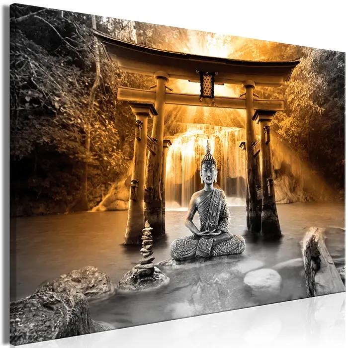 Artgeist Obraz - Buddha Smile (1 Part) Wide Orange Veľkosť: 30x20, Verzia: Premium Print