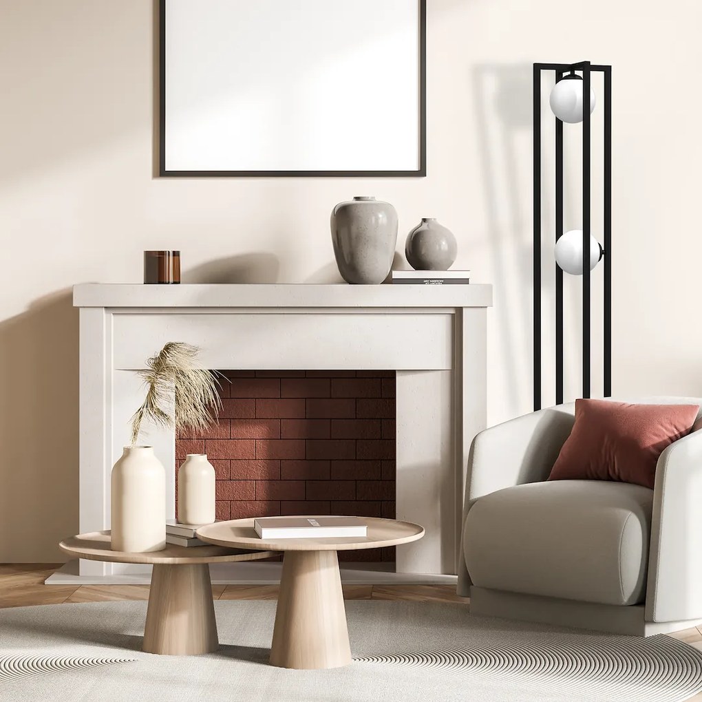 Stojacia lampa Diego, 2x biele sklenené tienidlo, b