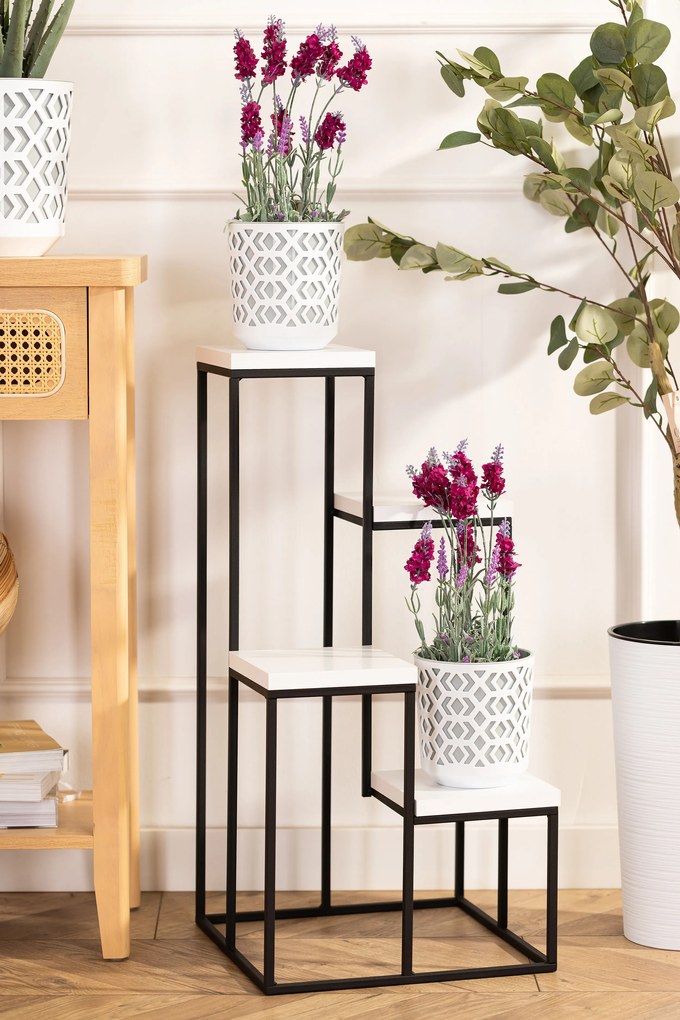 STOJAN NA KVETINÁČ KASKADA 79X40X40 CM ČIERNA/BIELA